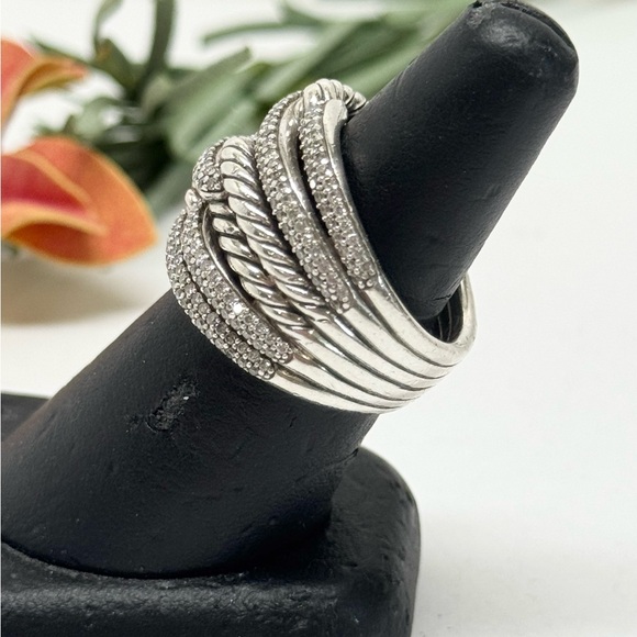 David Yurman Triple Loop Diamond Labyrinth Ring .925 Sz 8 - Picture 7 of 12
